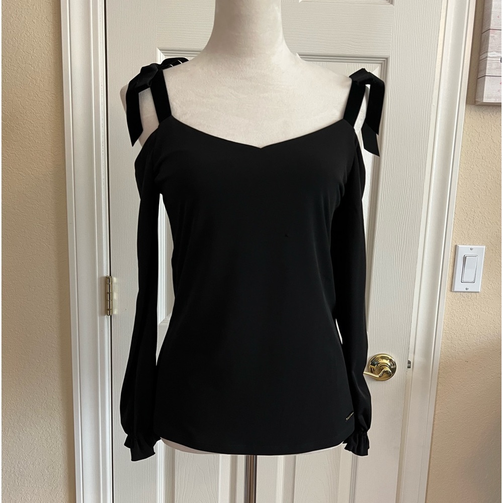 Michael Kors velvet bowties off the shoulder blouse